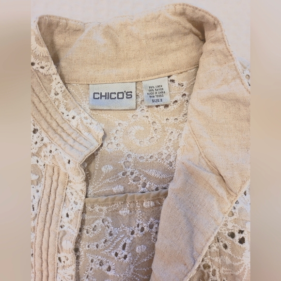 Chico's Beige Eyelet Jacket. Size -Chico's 2. - Picture 6 of 8